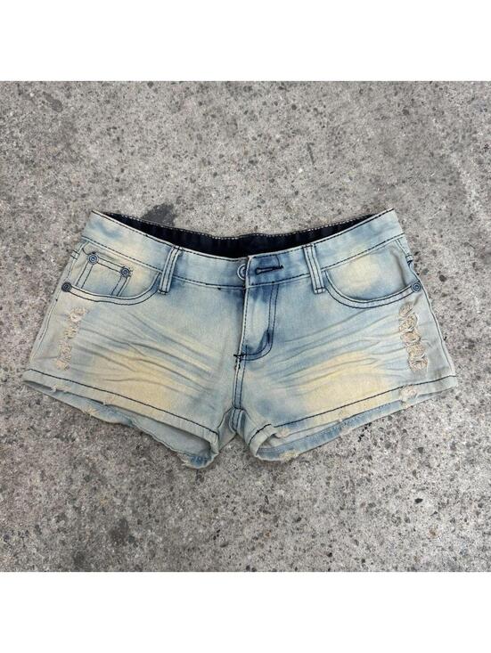 Pants - Vintage Y2K Low Rise Denim Micro Shorts Light Wash